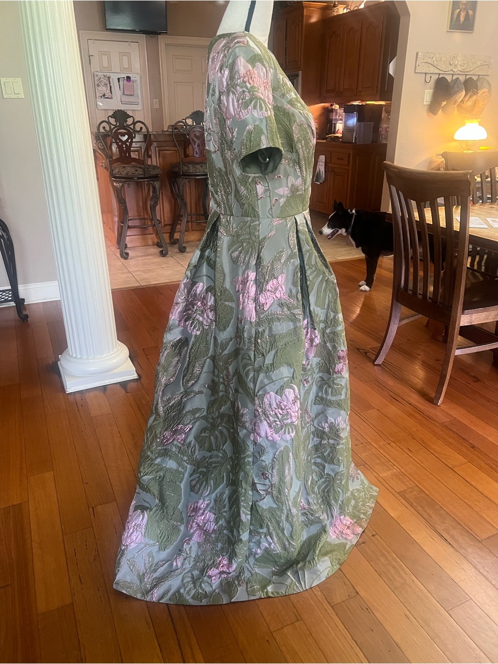 Clover Green Floral Satin Maxi Dress - Picture 7 of 15